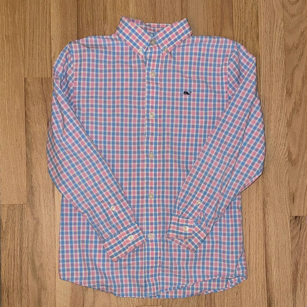 Vineyard Vines Kids Pink and Blue Checkered Shirt